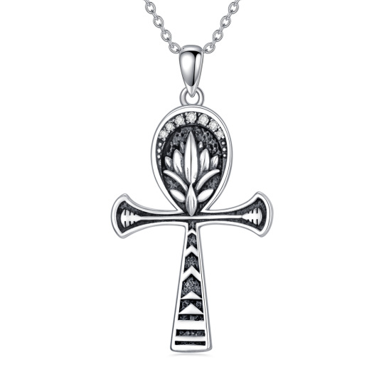 Collier en argent sterling avec pendentif Lotus et Ankh en zircon