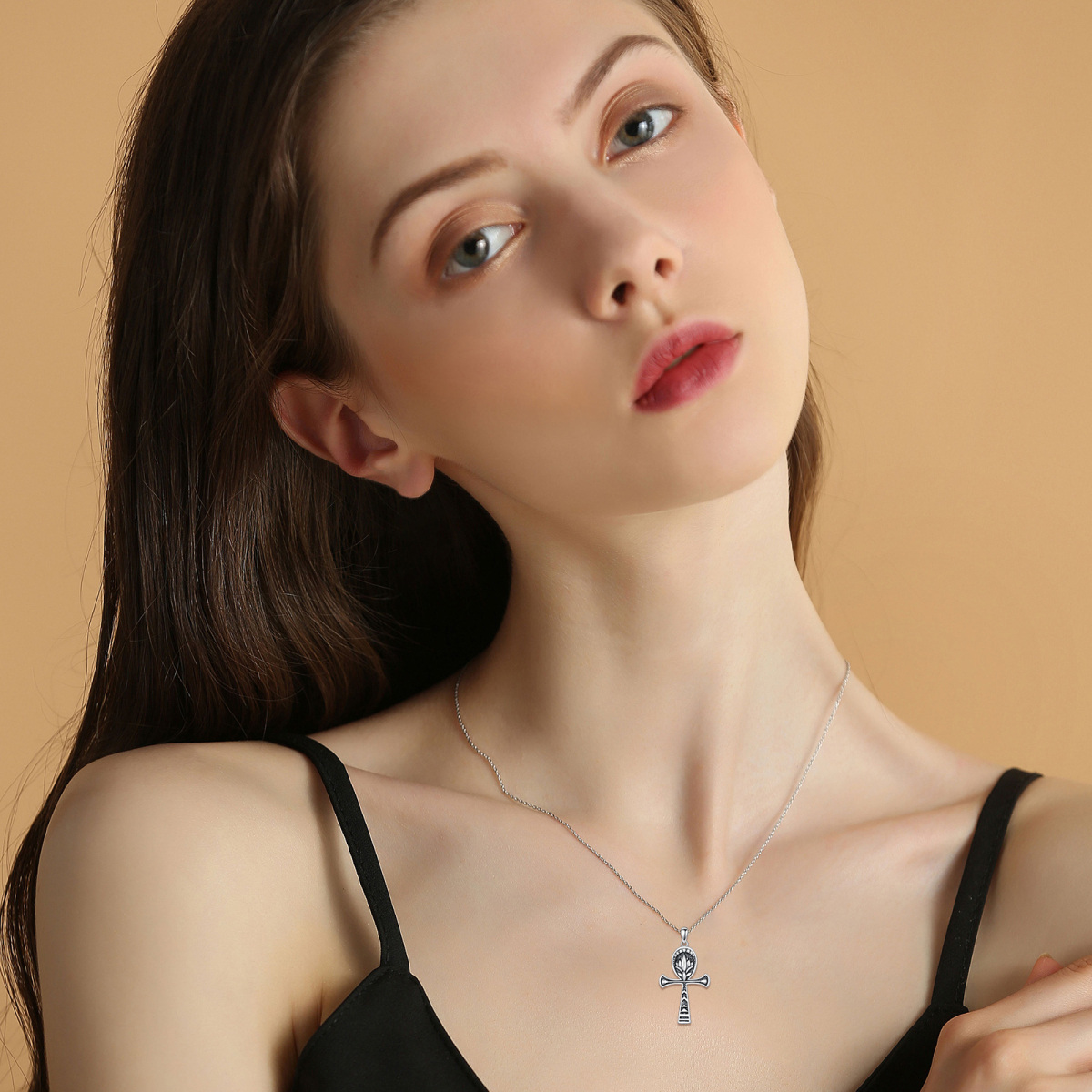 Collier en argent sterling avec pendentif Lotus et Ankh en zircon-2