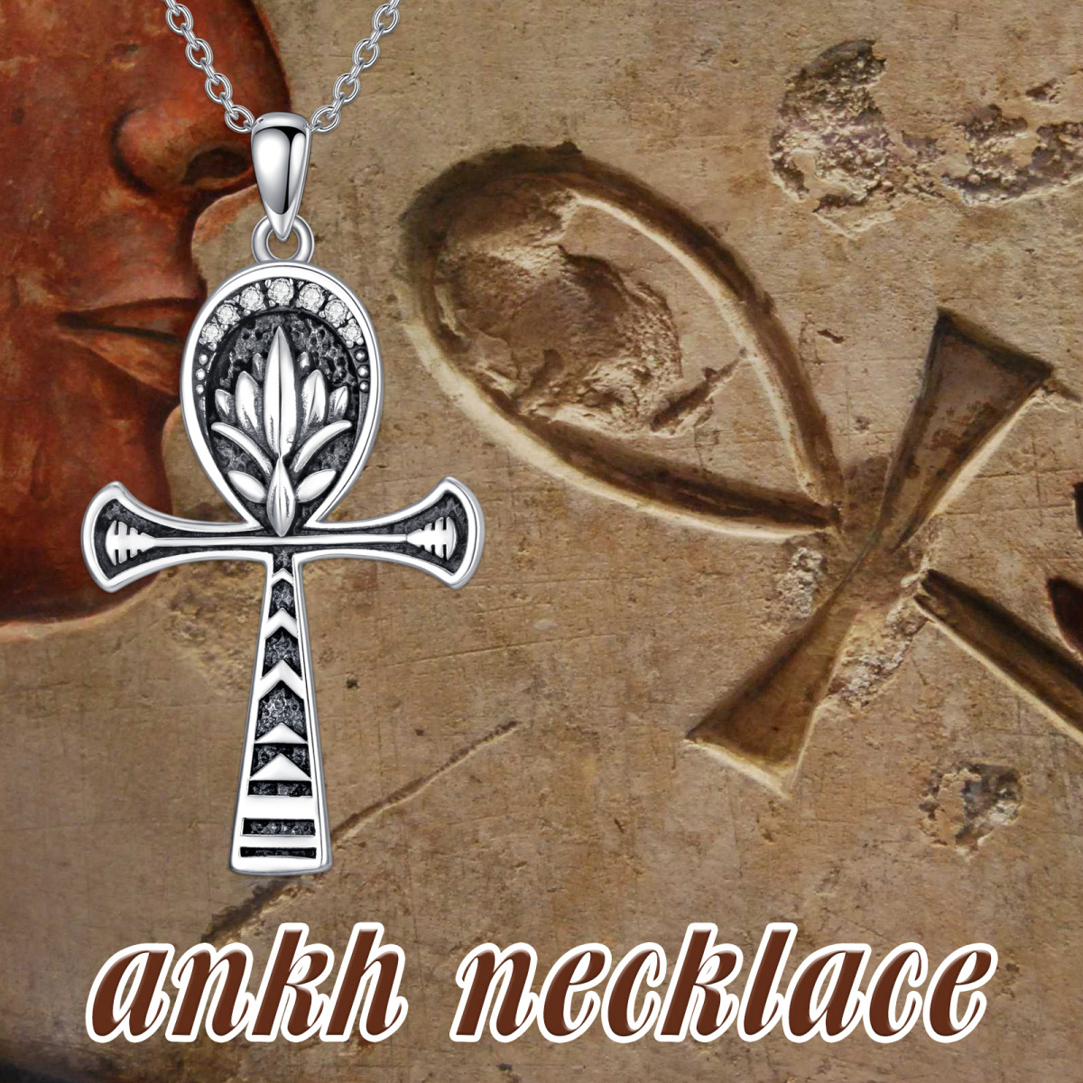 Collier en argent sterling avec pendentif Lotus et Ankh en zircon-6