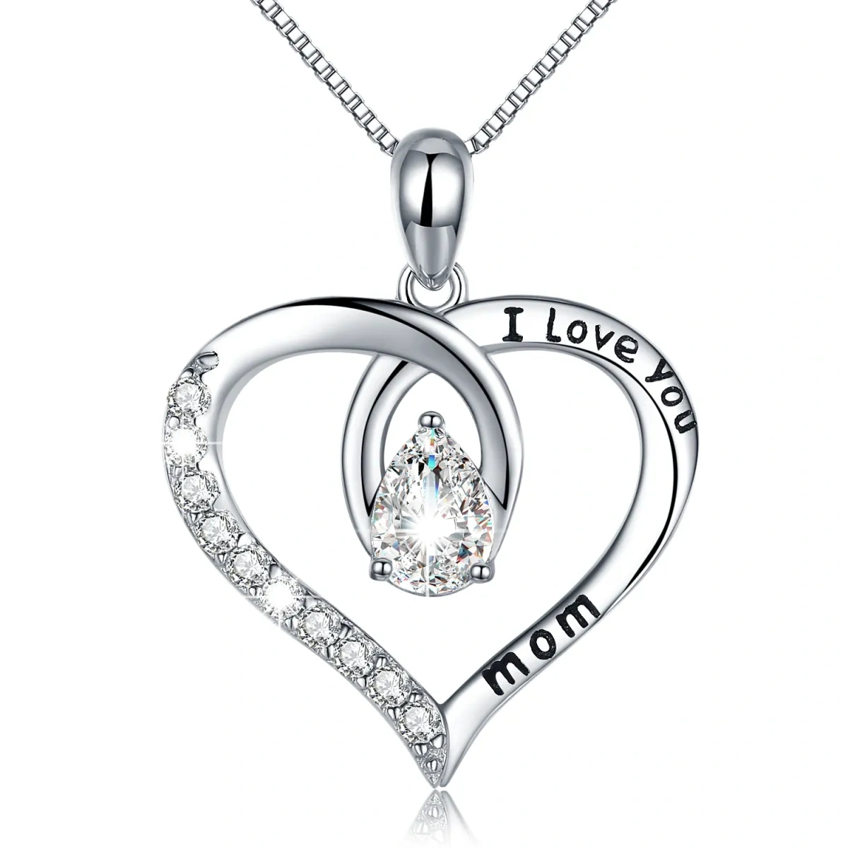 Collier en argent sterling avec pendentif coeur en zircon Love Mom-1