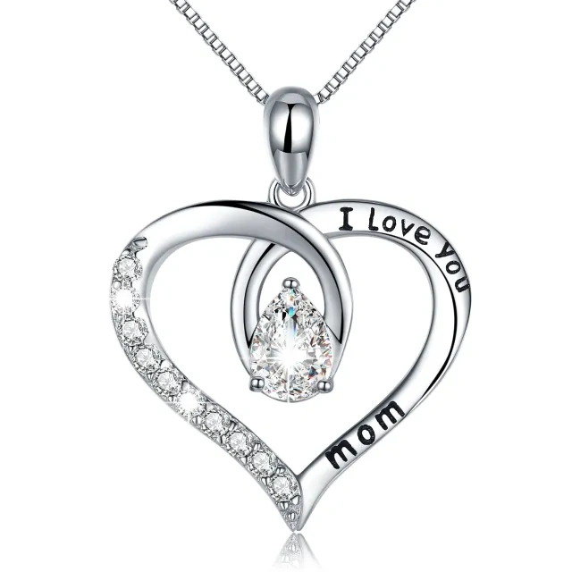 Collana con ciondolo a cuore in argento sterling con zircone Love Mom-1