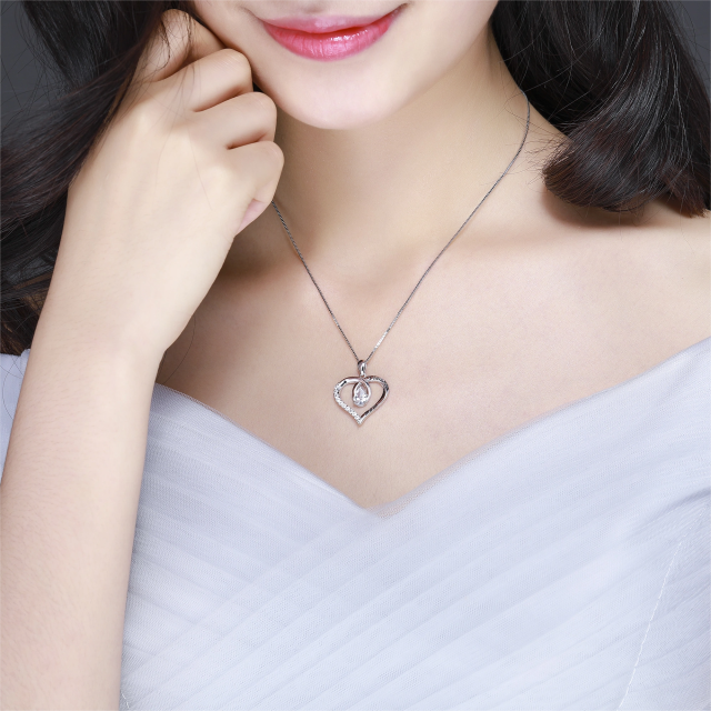 Collier en argent sterling avec pendentif coeur en zircon Love Mom-2