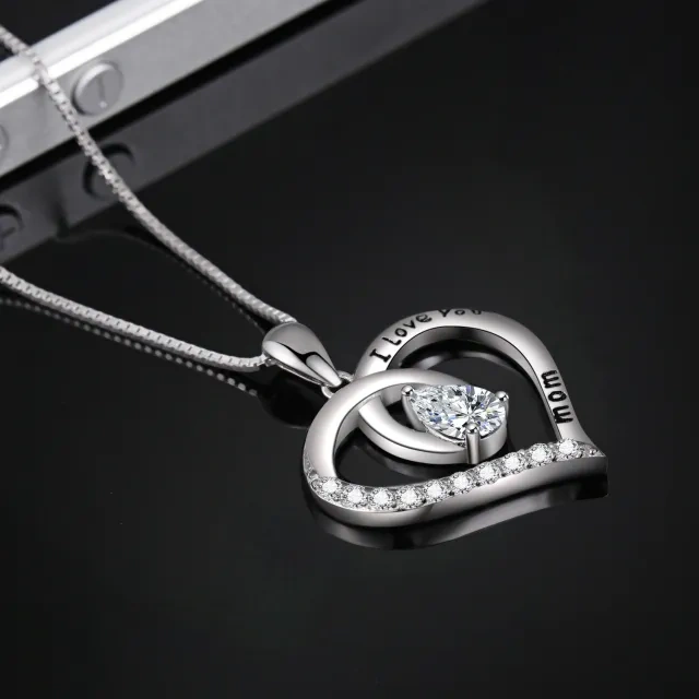 Collana con ciondolo a cuore in argento sterling con zircone Love Mom-3