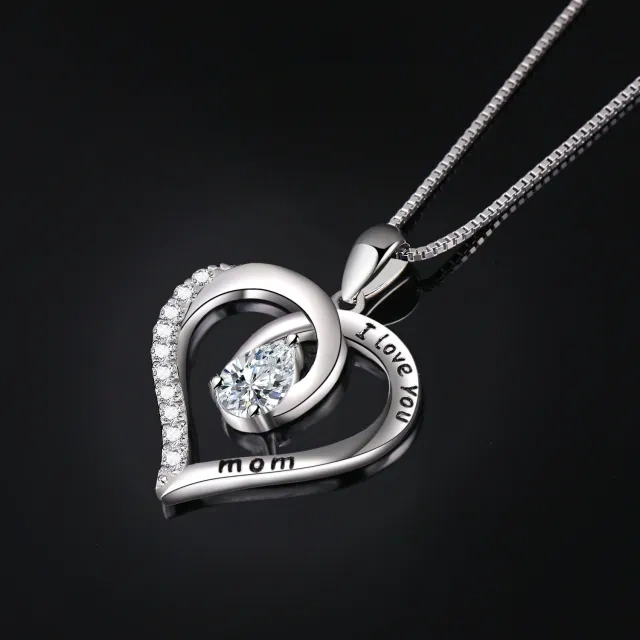 Collana con ciondolo a cuore in argento sterling con zircone Love Mom-4