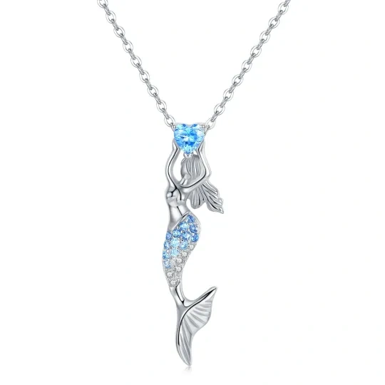 Sterling Silver Zircon Mermaid Pendant Necklace