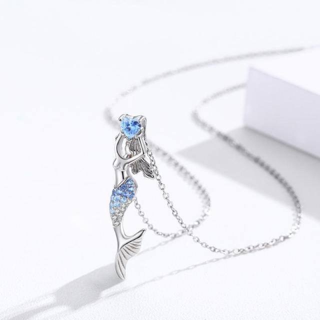 Sterling Silver Zircon Mermaid Pendant Necklace-3