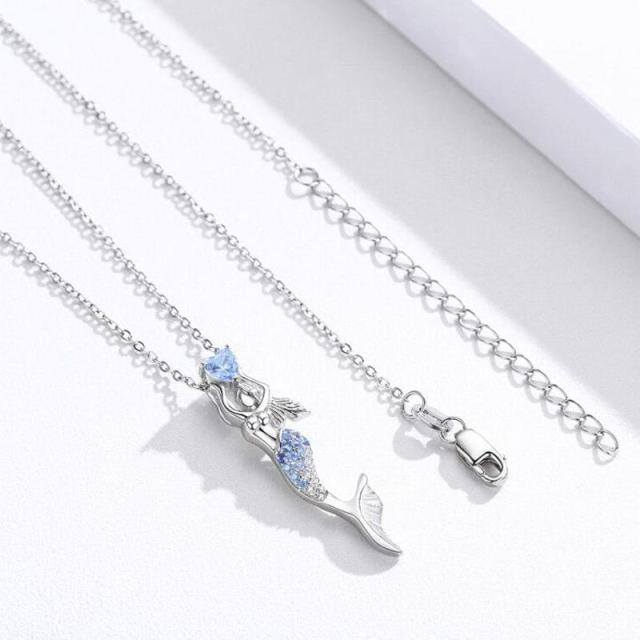 Sterling Silver Zircon Mermaid Pendant Necklace-4