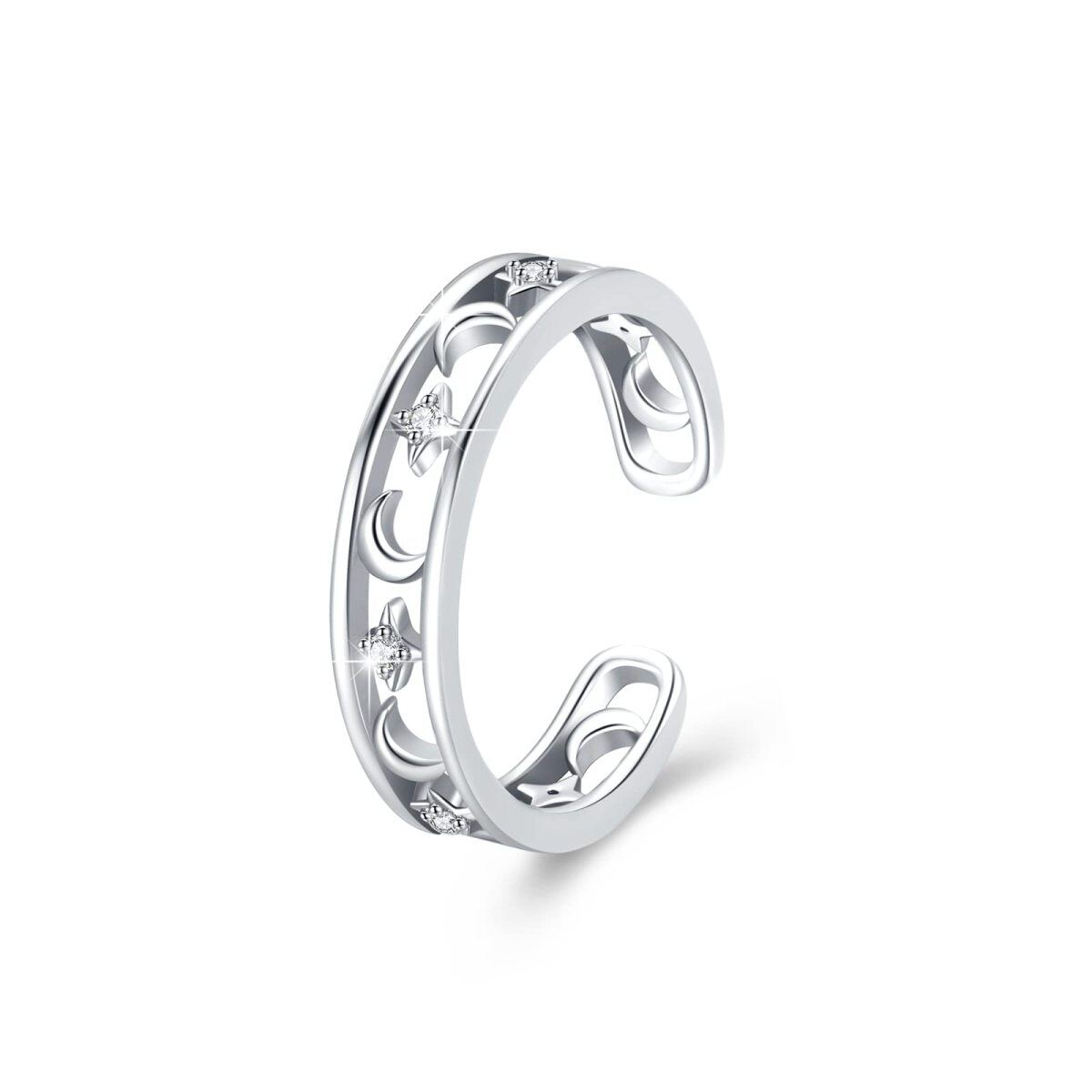 Sterling Silver Zircon Moon Open Ring-1