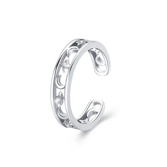 Sterling Silver Zircon Moon Open Ring