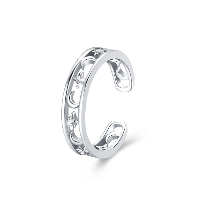 Sterling Silver Zircon Moon Open Ring-8