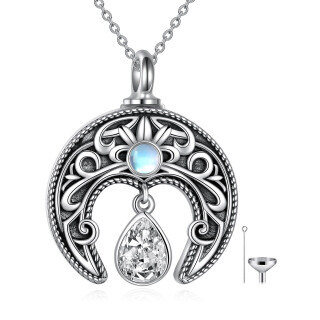 Sterling Silver Zircon Moon Urn Necklace for Ashes-14