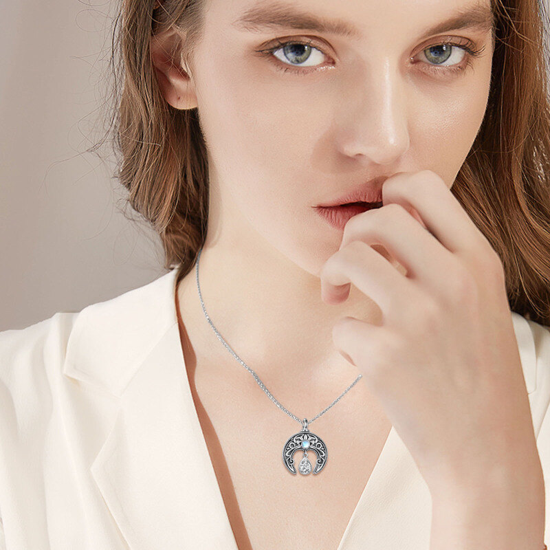 Colar de urna lunar com zircônia em prata esterlina para cinzas-2