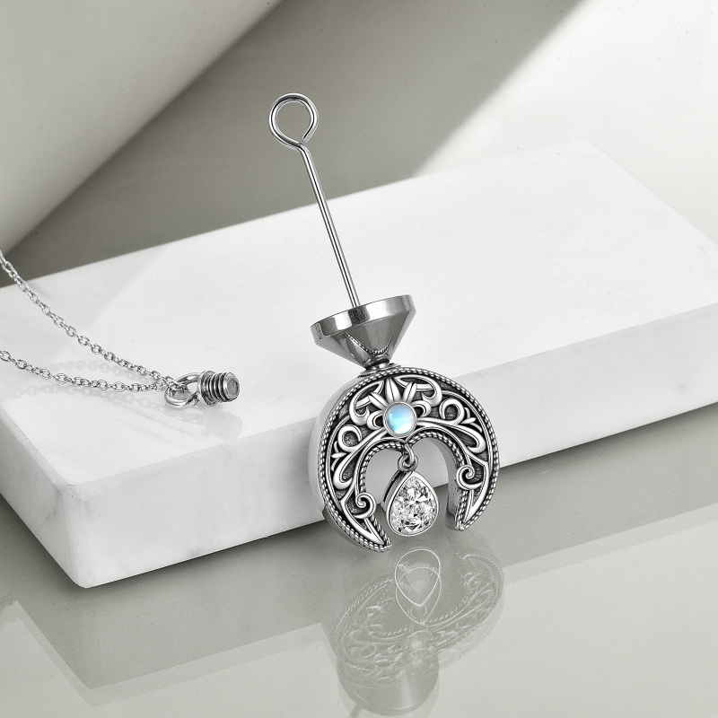 Colar de urna lunar com zircônia em prata esterlina para cinzas-3