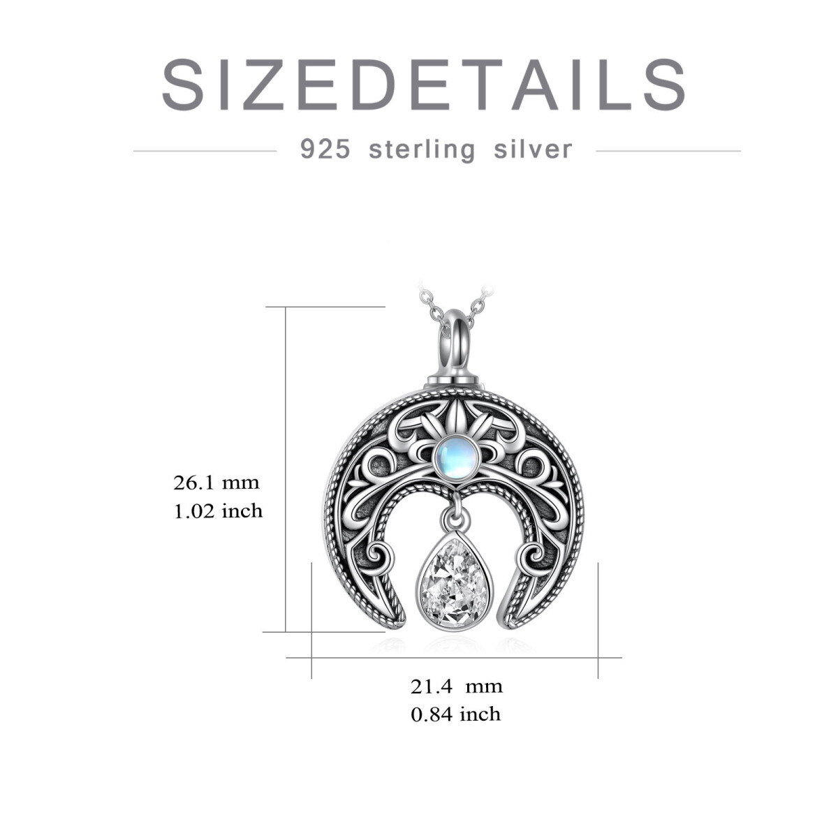 Sterling Silver Zircon Moon Urn Necklace for Ashes-5