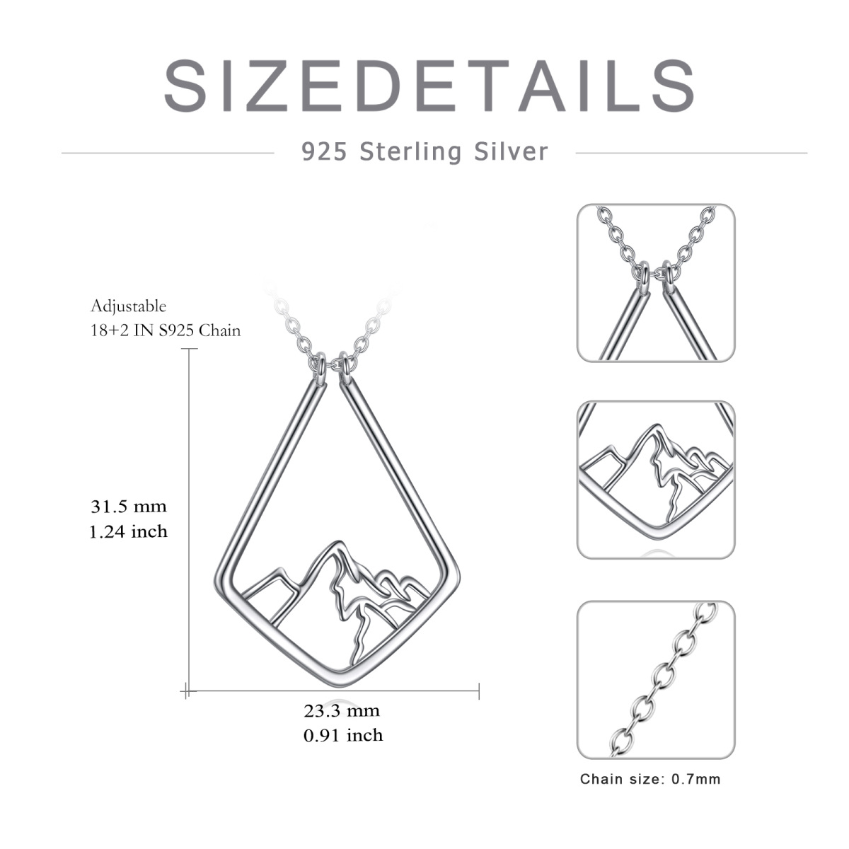 Sterling Silber Zirkon Berge & Ring-Halter Anhänger Halskette-5