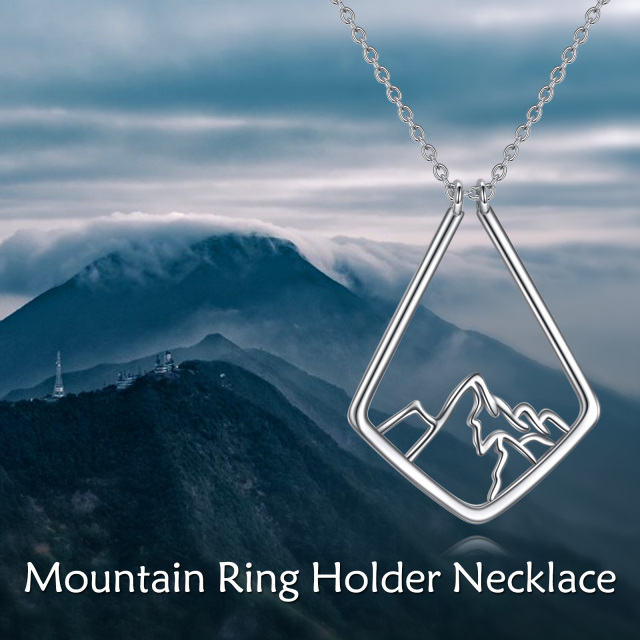 Sterling Silver Zircon Mountains & Ring Holder Pendant Necklace-6