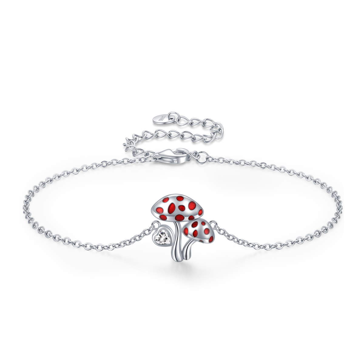 Sterling Silver Zircon Mushrooms Charm Bracelet-1