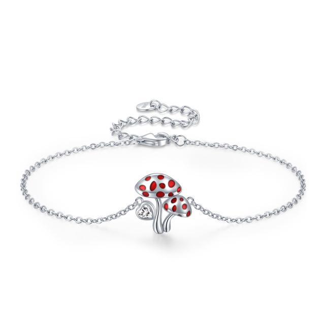 Sterling Silver Zircon Mushrooms Pendant Bracelet-1