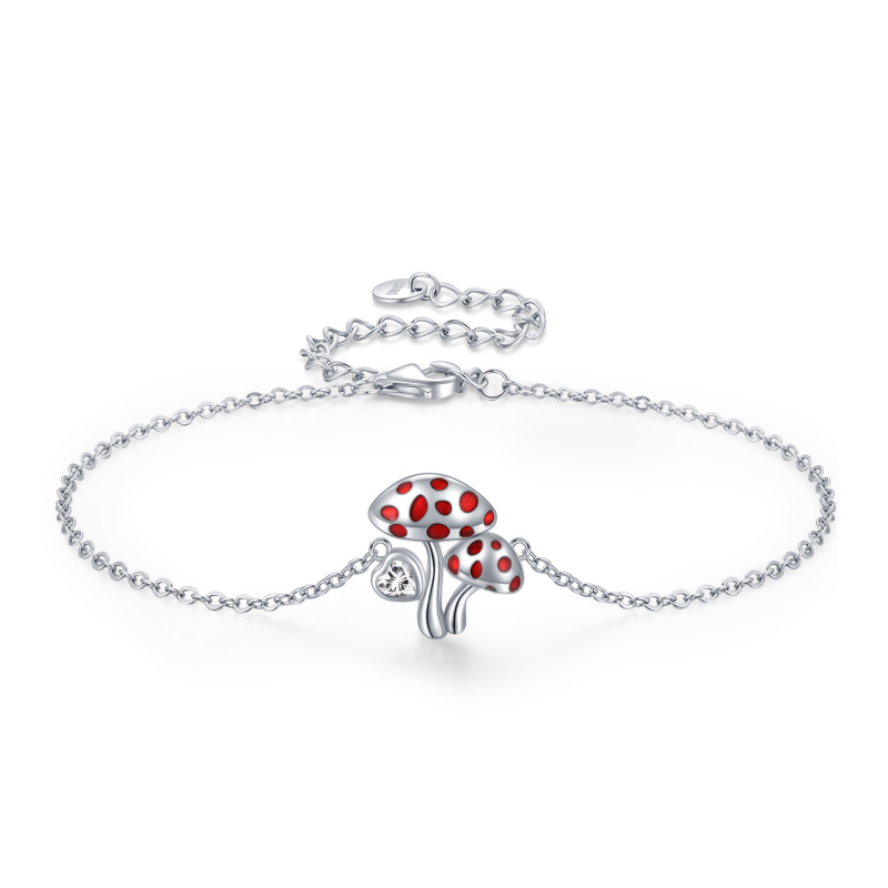 Sterling Silver Zircon Mushrooms Charm Bracelet-6
