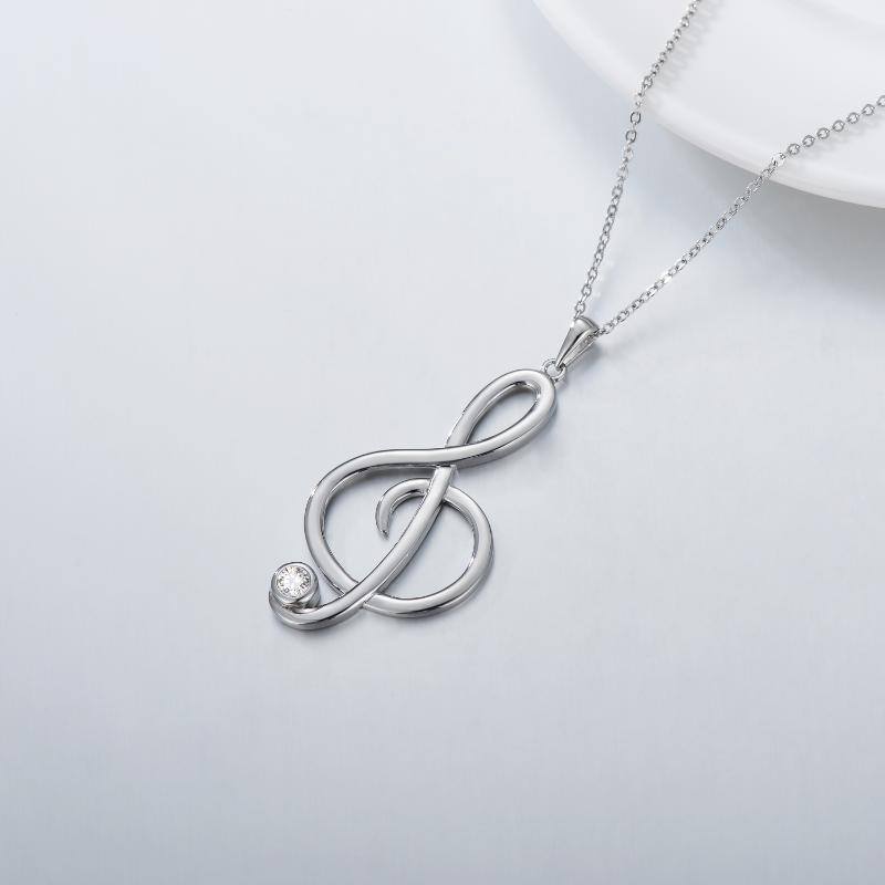 Sterling Silver Zircon Music Symbol & Ring Holder Pendant Necklace-3