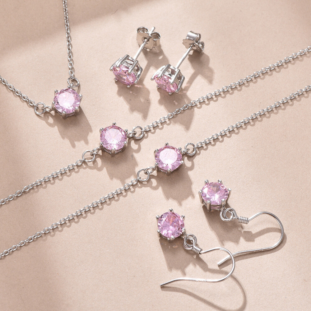 Sterling Silver Zircon October Birthstone Jewelry Set Earrings Necklace Bracelet Anklet Gifts-8