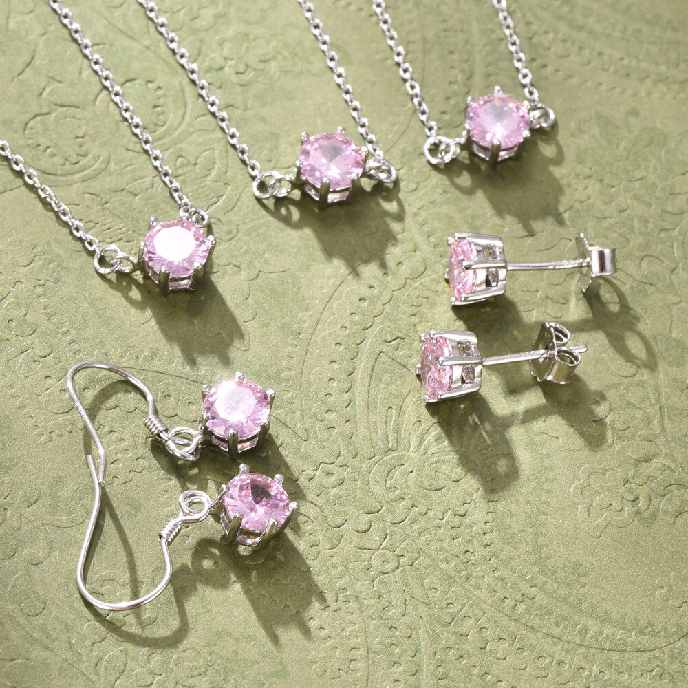 Sterling Silver Zircon October Birthstone Jewelry Set Earrings Necklace Bracelet Anklet Gifts-9