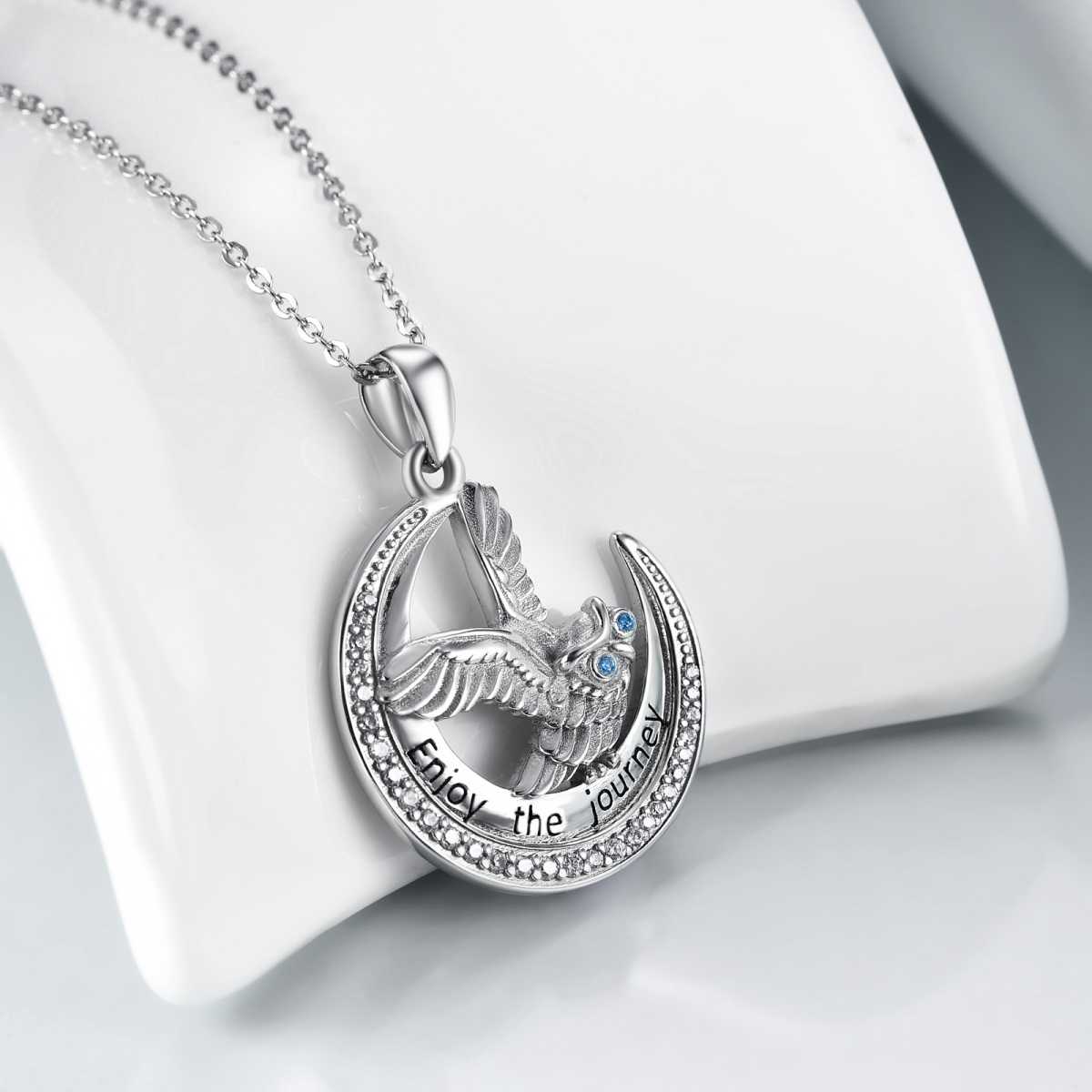 Collier en argent sterling avec pendentif hibou et lune en zircon-3