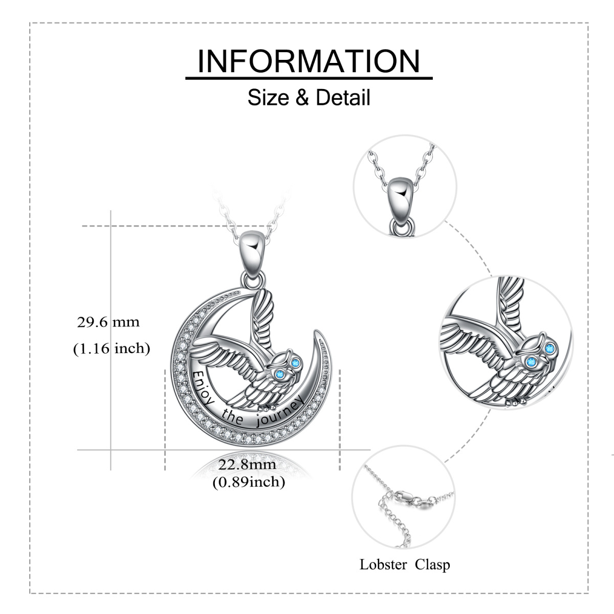 Sterling Silber Zirkon Eule & Mond Anhänger Halskette-5