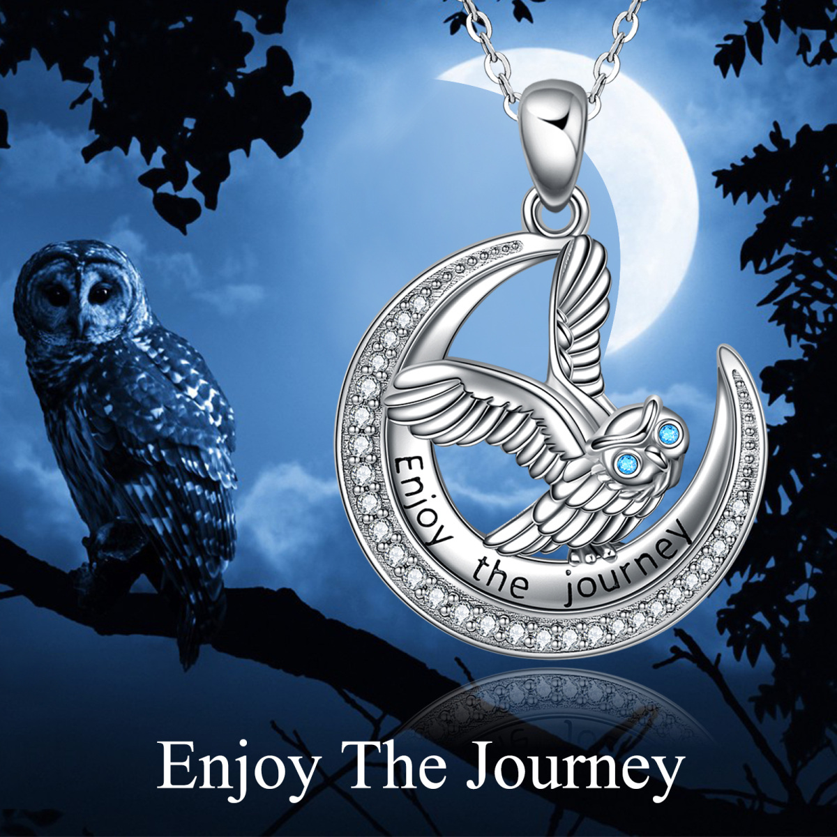 Collier en argent sterling avec pendentif hibou et lune en zircon-6