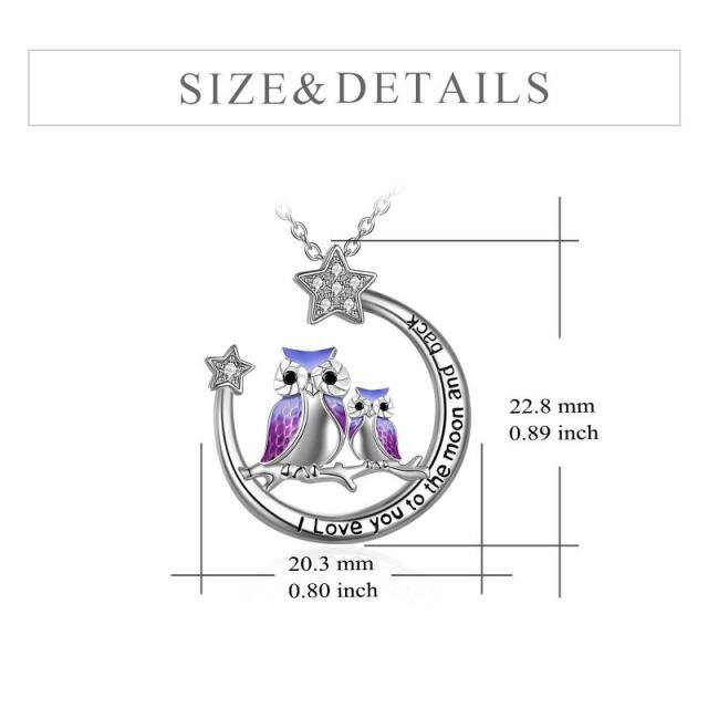 Sterling Silver Zircon Owl & Moon Pendant Necklace-5