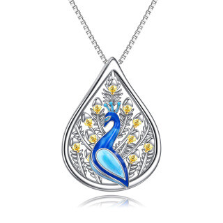 Sterling Silver Zircon Peacock Pendant Necklace-3