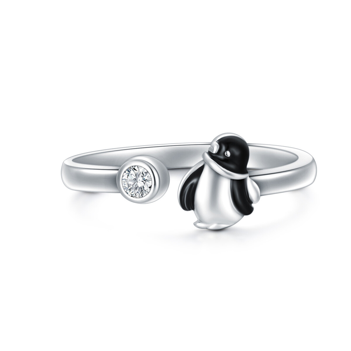 Anillo Abierto Pingüino Circonitas Plata de Ley-1