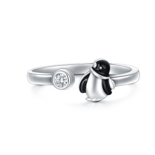 Sterling Silver Zircon Penguin Open Ring-27