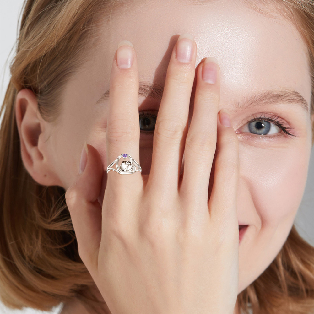 Sterling Silver Zircon Penguin Ring-2
