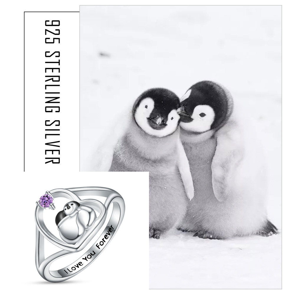 Sterling Silver Zircon Penguin Ring-5