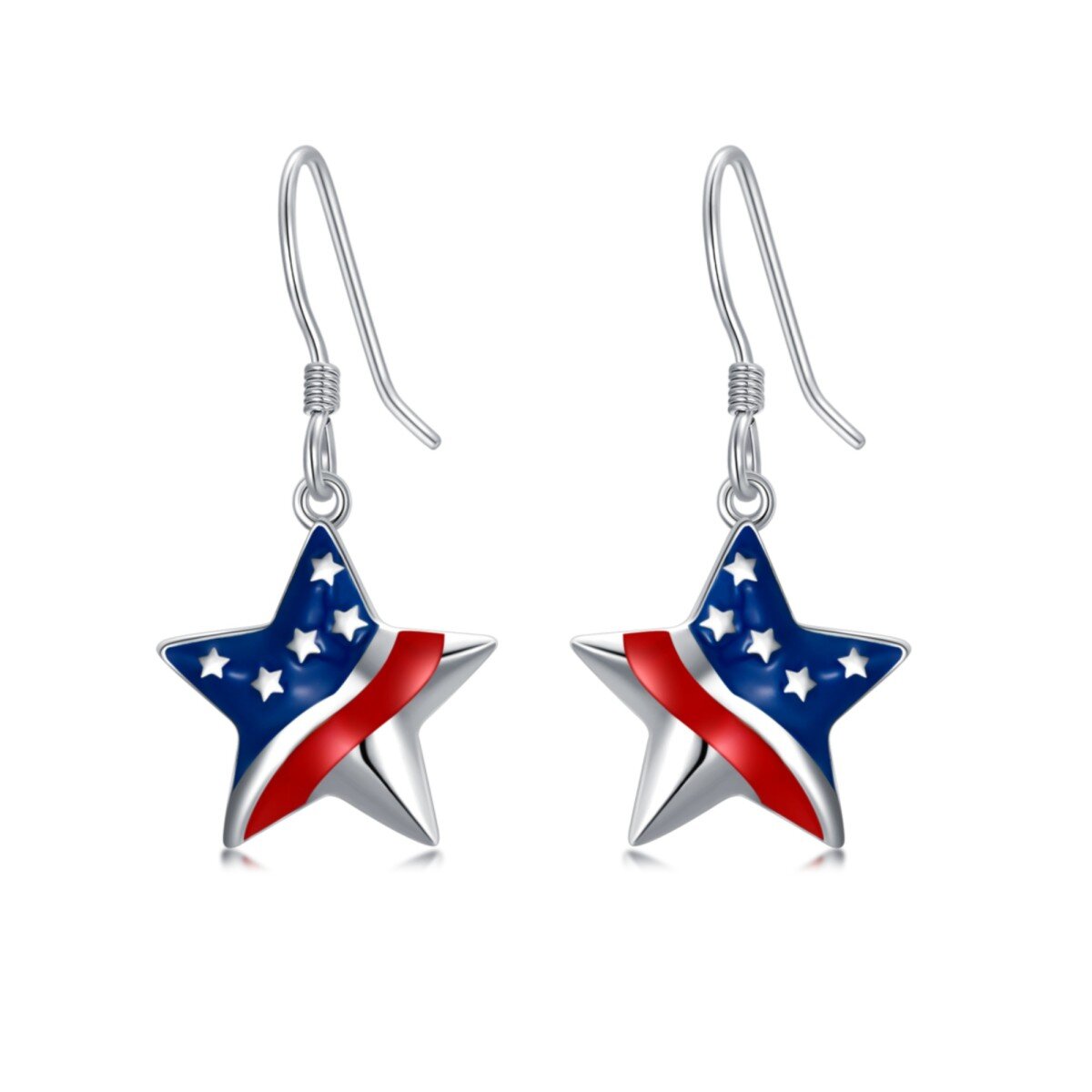 Boucles d'oreilles pendantes en argent Zircon Pentagramme-1