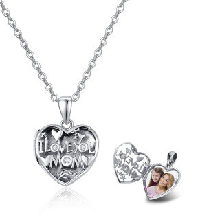 Sterling Silver Round Zircon Personalized Photo Locket Necklace For Mom Mother-15