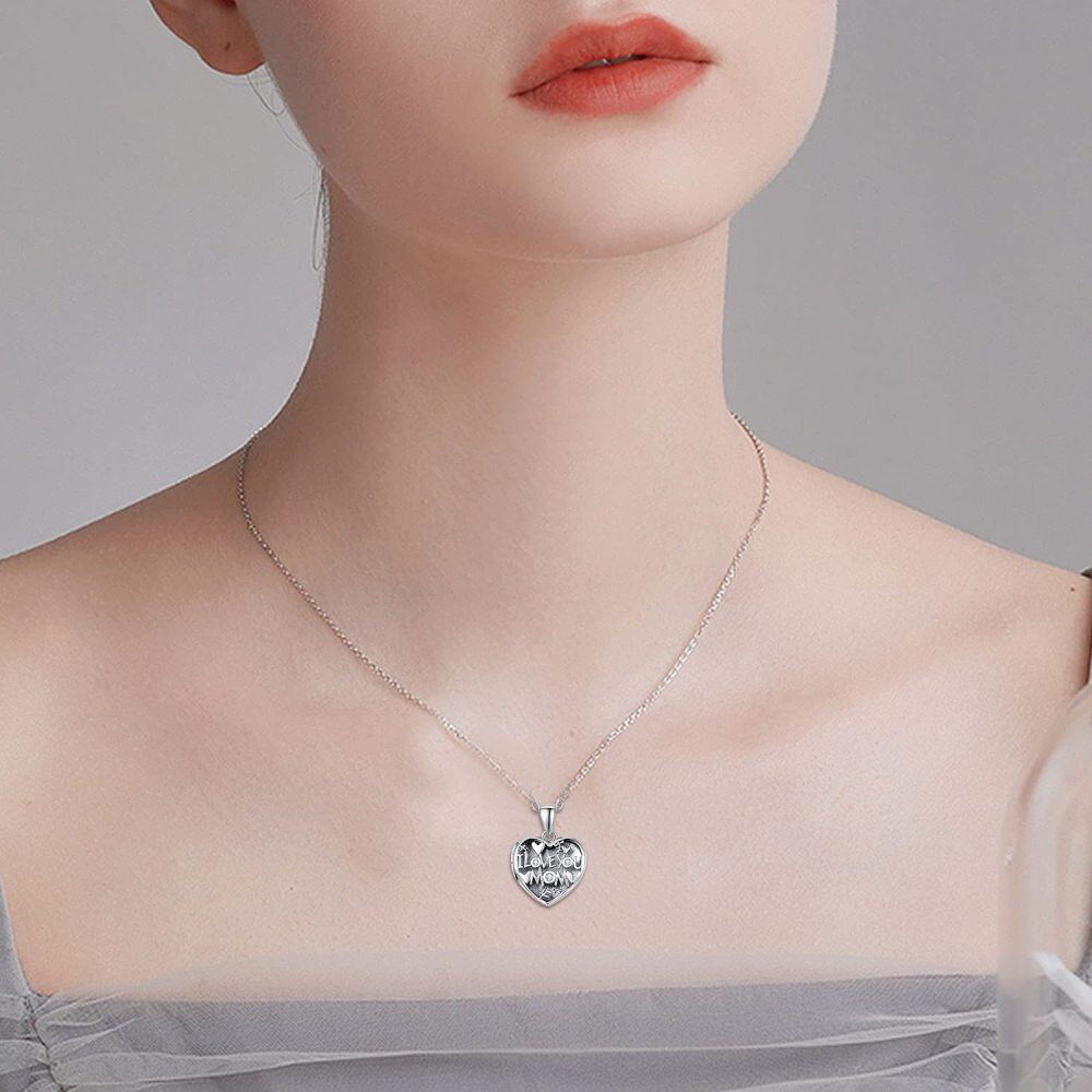 Sterling Silver Round Zircon Personalized Photo Locket Necklace For Mom Mother-2