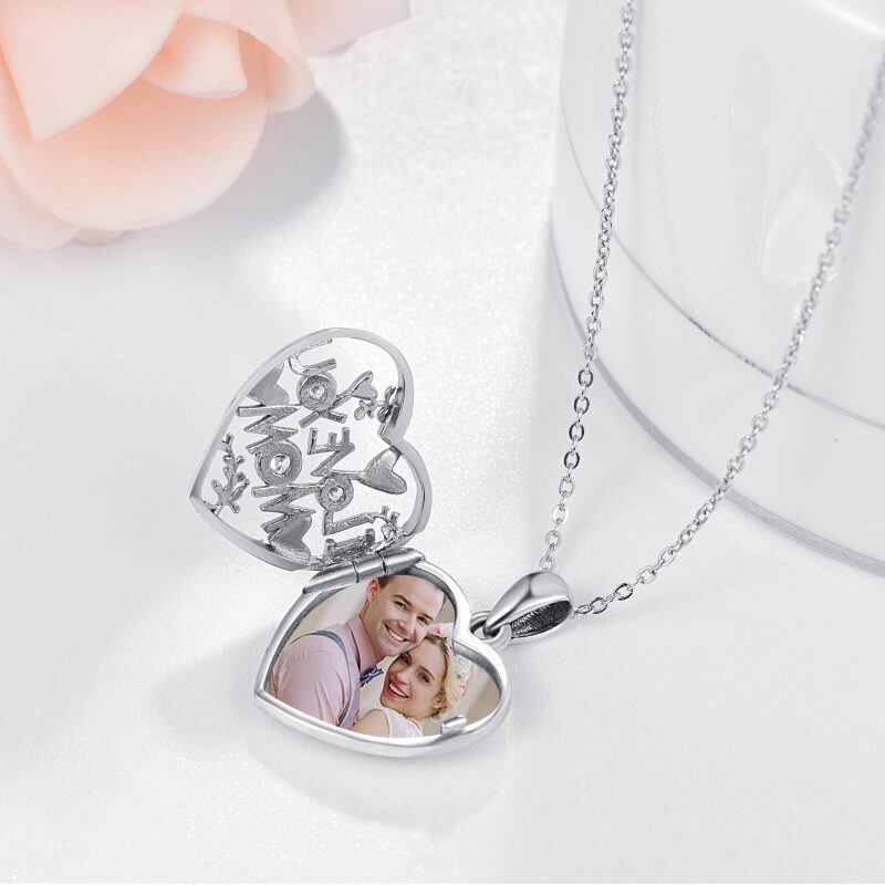 Sterling Silver Round Zircon Personalized Photo Locket Necklace For Mom Mother-5