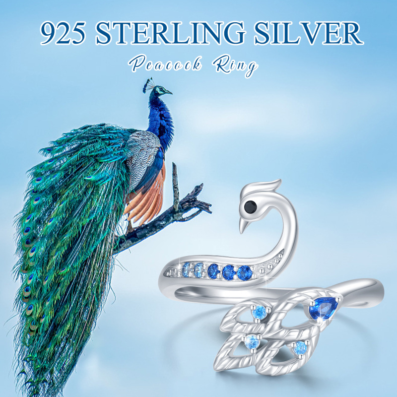 Sterling Silver Zircon Phoenix Open Ring-5