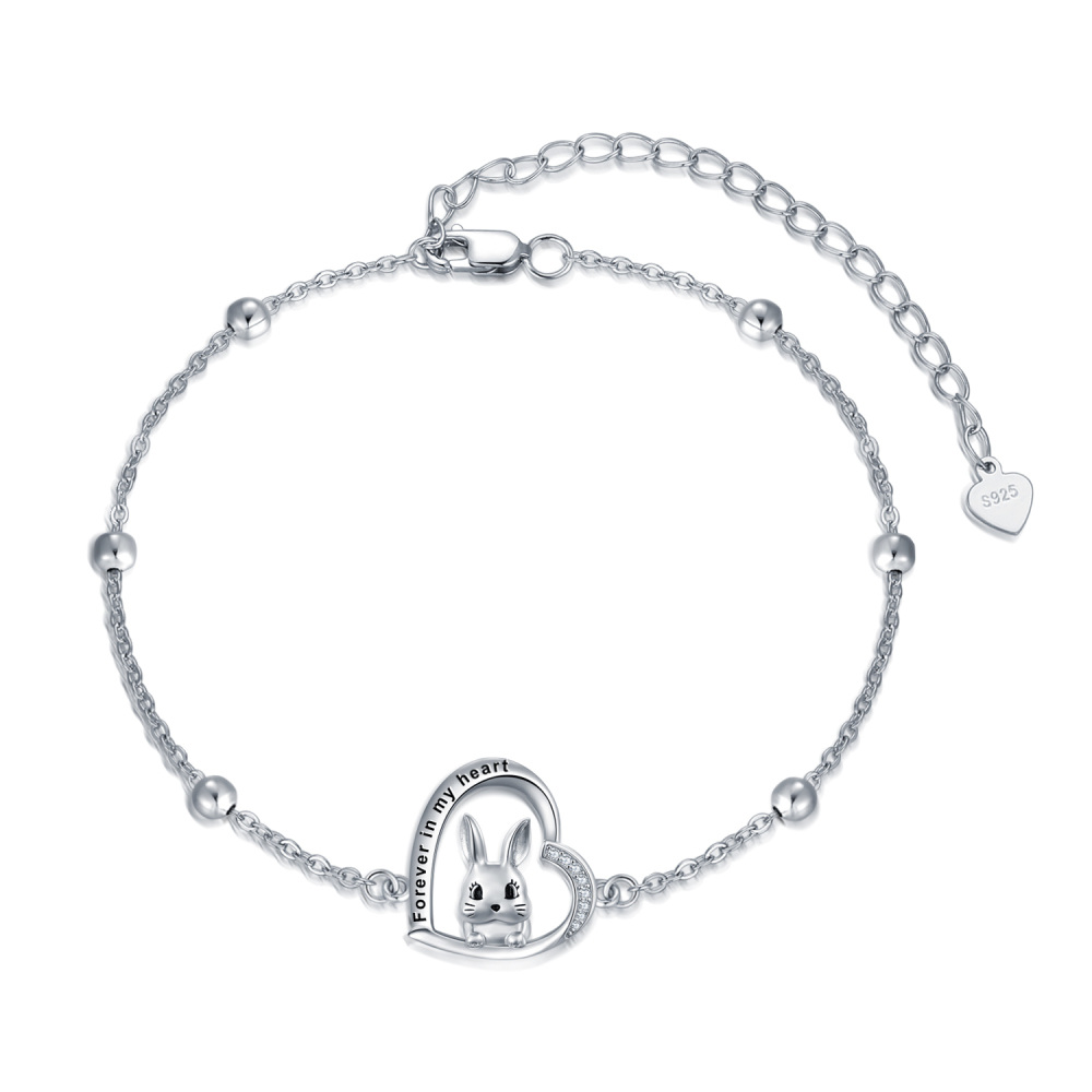 Sterling Silver Zircon Rabbit Charm Bracelet-1