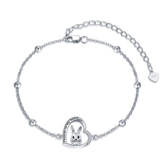 Sterling Silver Zircon Rabbit Pendant Bracelet