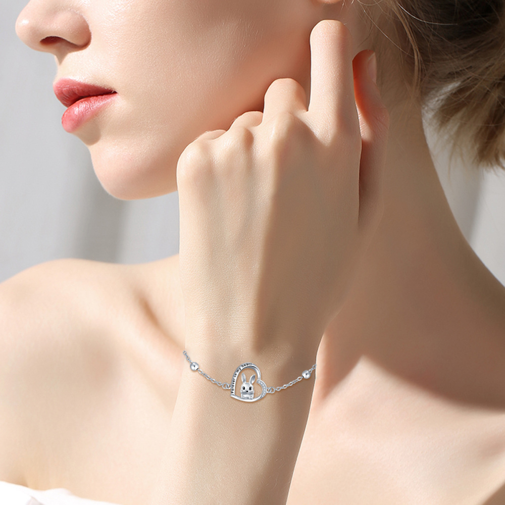 Sterling Silver Zircon Rabbit Charm Bracelet-2