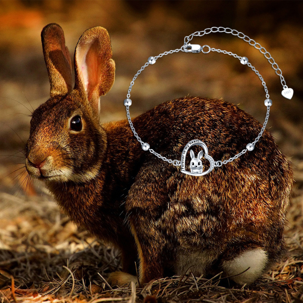 Sterling Silver Zircon Rabbit Charm Bracelet-5