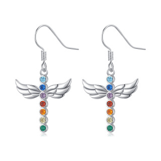 Sterling Silver Zircon Rainbow Drop Earrings-24