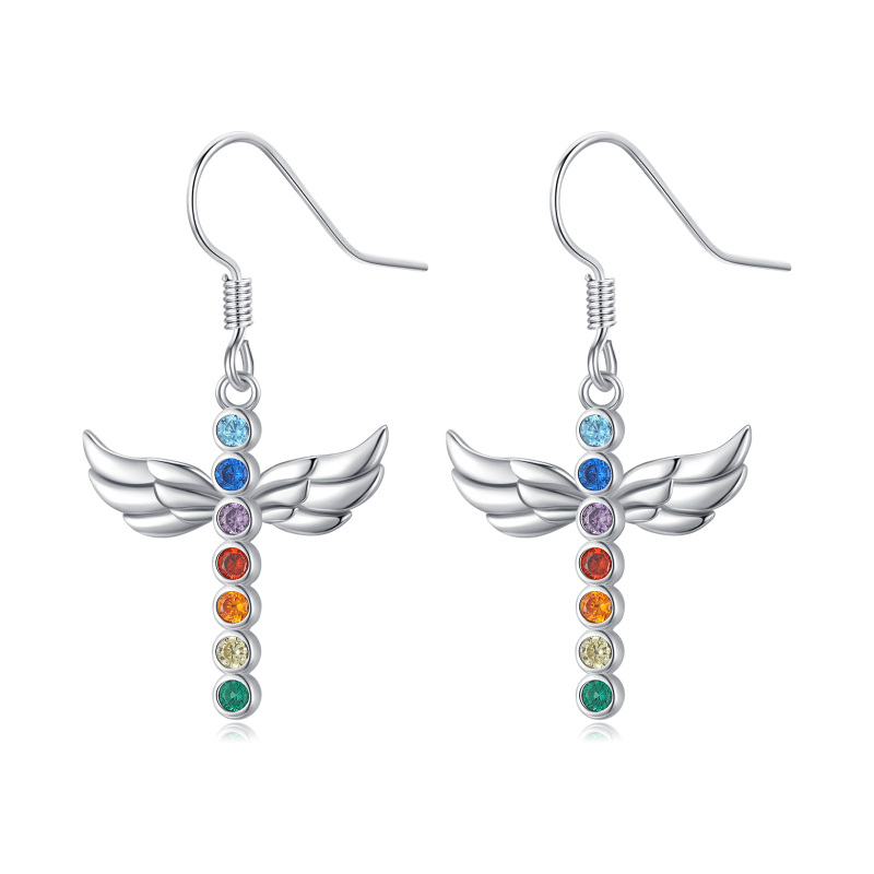 Sterling Silver Zircon Rainbow Drop Earrings-7