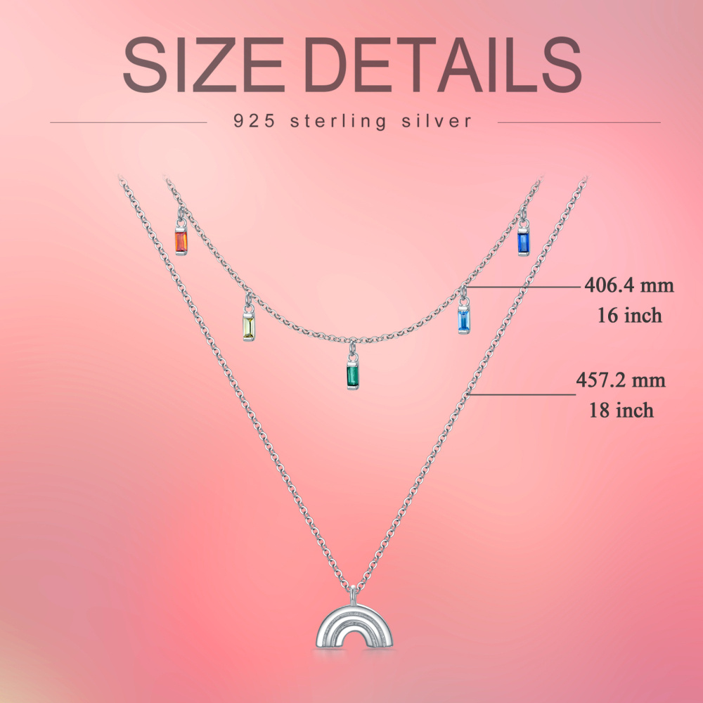 Colar de prata esterlina com camadas de zircões e arco-íris-5