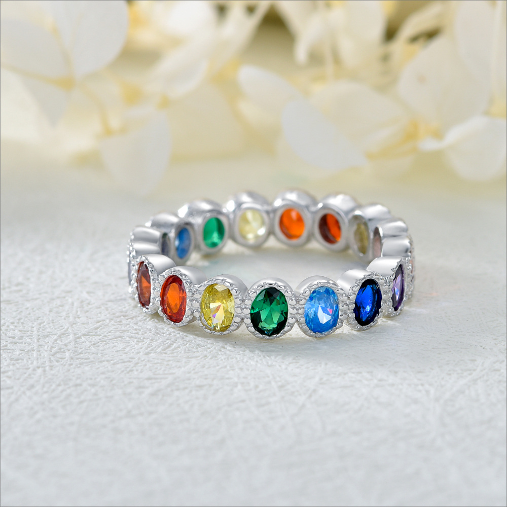 Sterling Silver Zircon Rainbow Ring-3