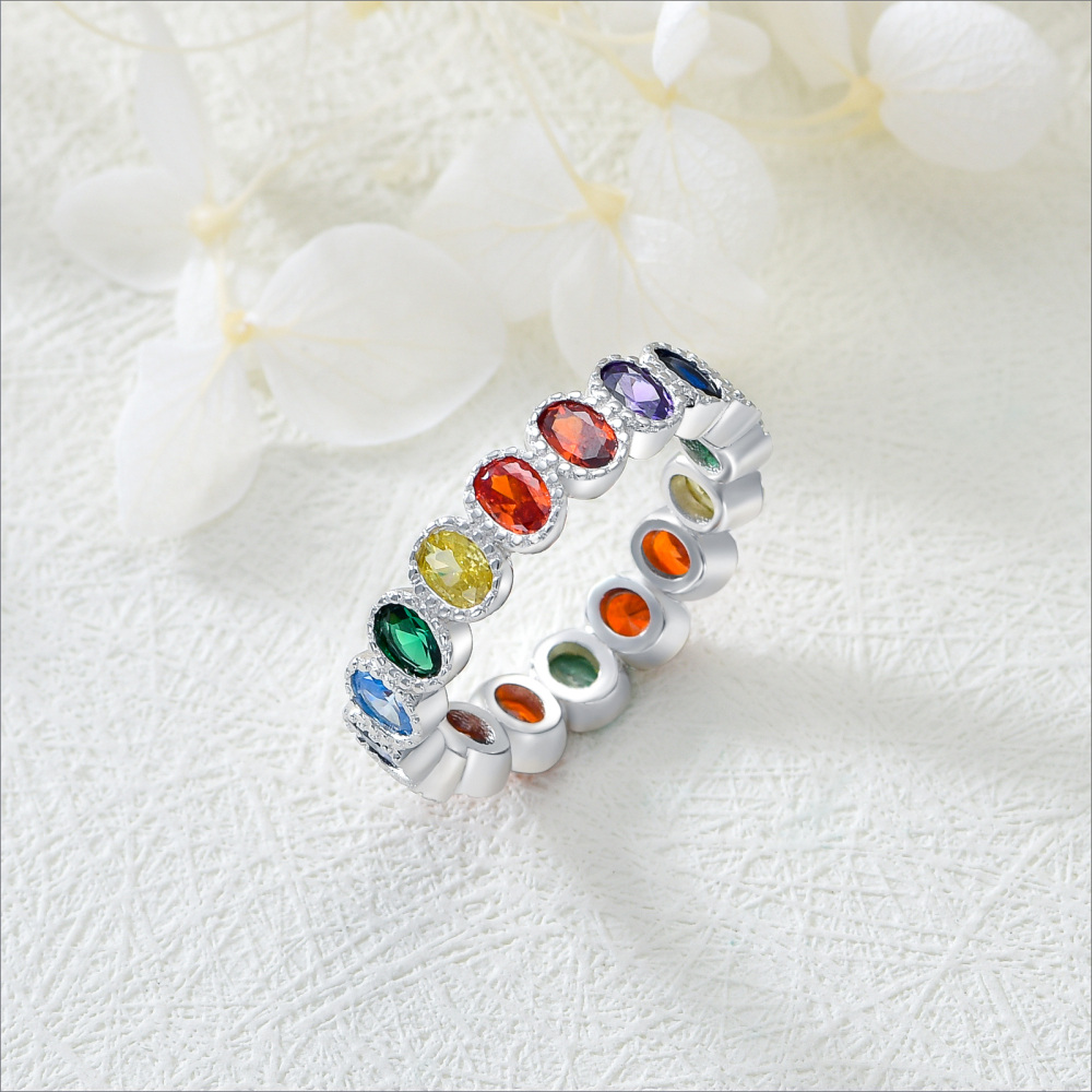 Sterling Silver Zircon Rainbow Ring-4