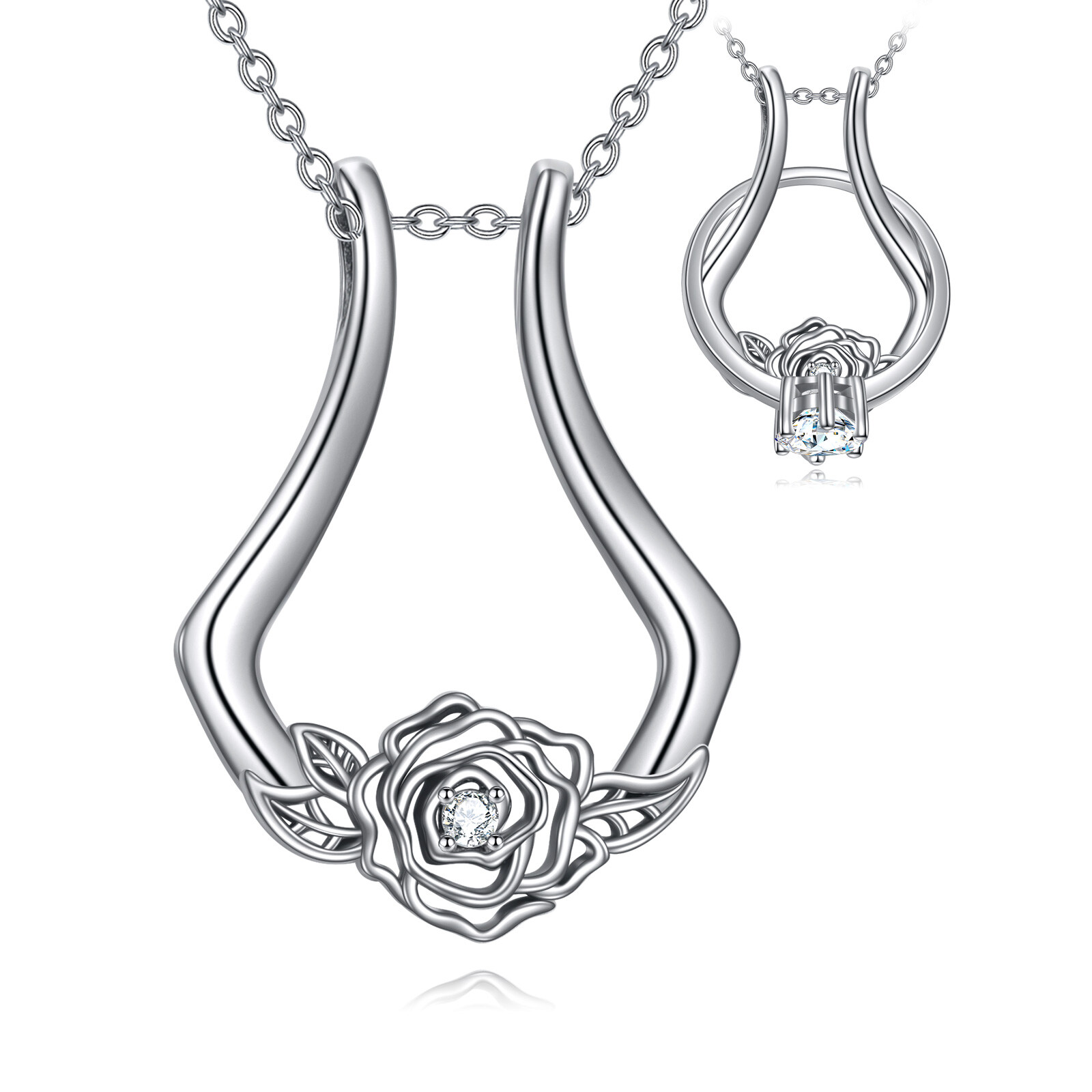 Image of Sterling Silver Zircon Ring Holder Pendant Necklace